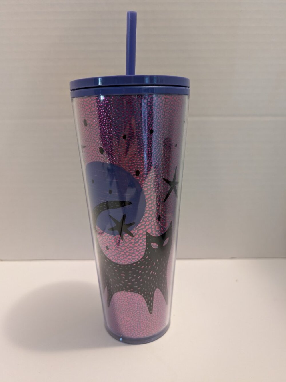 Starbucks Halloween 2020 Black Cat Moon Purple Glitter Tumbler Cold Cup 24oz Lid